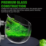 Qpets Aquatic Plant Glass Pot for Aquarium with Dual Suction Cups and Slanted Mouth | Clear Planter for Fish Tank Decor