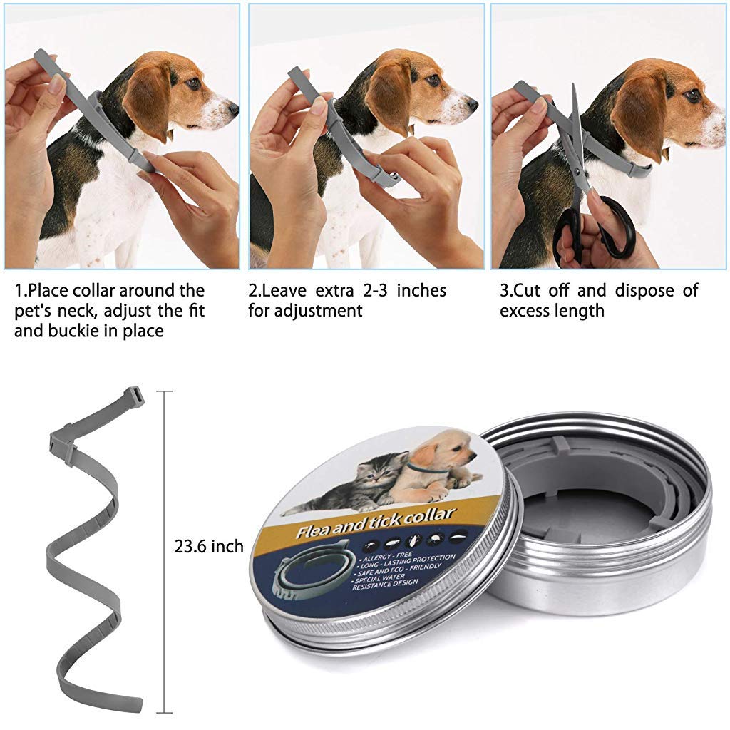 Flea and Tick Collar - 8 Month Protection Adjustable Waterproof Collar for Dog Puppy Kitten Cats, Natural & Safe Efficiently Repell Locust Lice of Pets (for Dog and Cat) (Grey)
