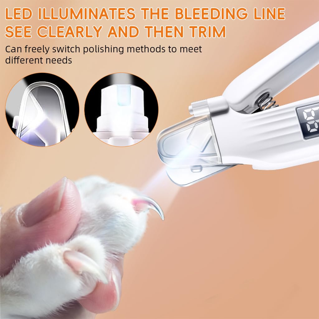 Qpets Electric Pet Nail Grinder with Dual LED Lights & Quiet ≤35dB Motor | USB Rechargeable Clipper for Dogs and Cats