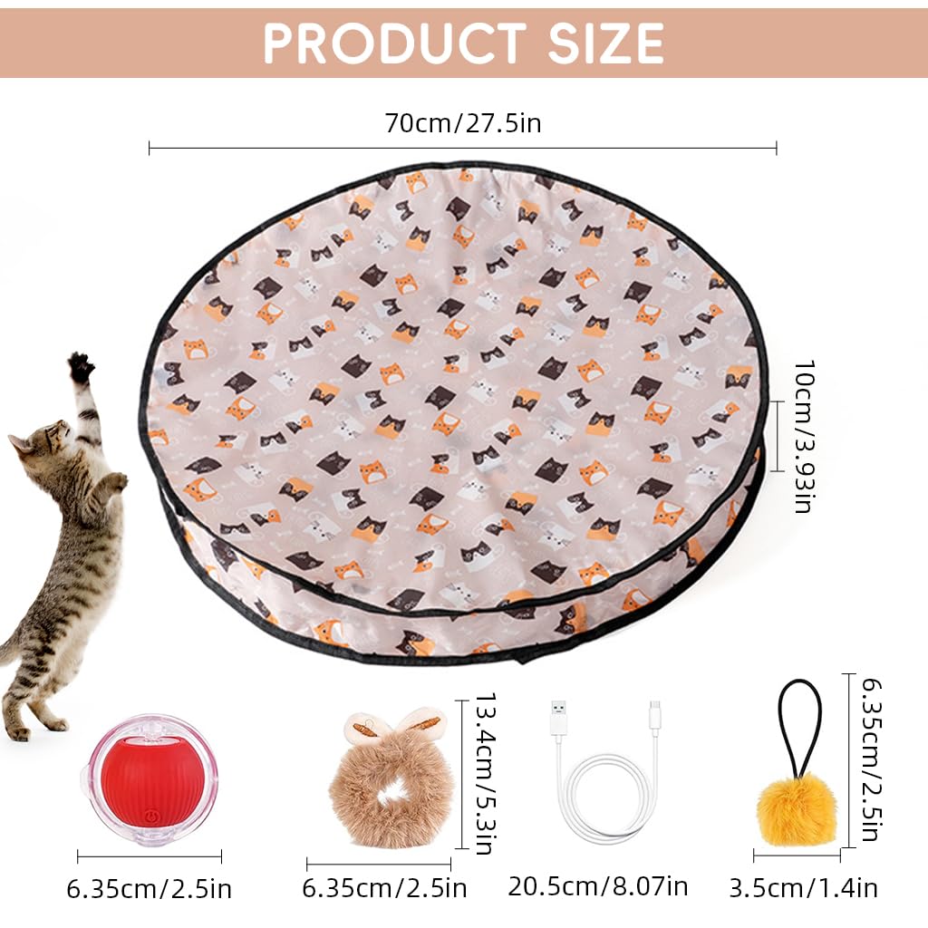 Qpets Interactive Cat Toy Mat for Exercise with USB Rolling Ball and 70x10cm Oxford Cloth Pad