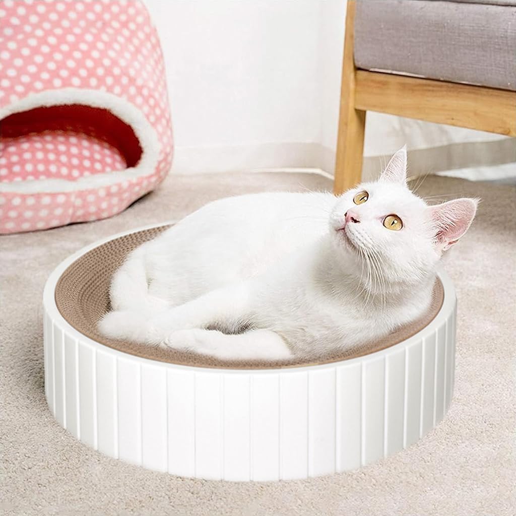 Qpets Cat Scratching Stool for Play and Rest with Teaser Ball | 40×40×10 cm Hard Cardboard Bed