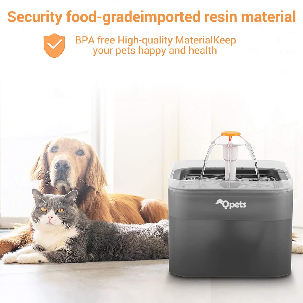 Qpets Cat Water Fountain with LED Light 67oz 2.0L Ultra Quiet Pump and 4‑Stage Filter | Grey