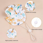 Qpets Small Dog Sun Visor Hat with Adjustable Chin Strap featuring Bunny Ears and Green Floral Polyester Design