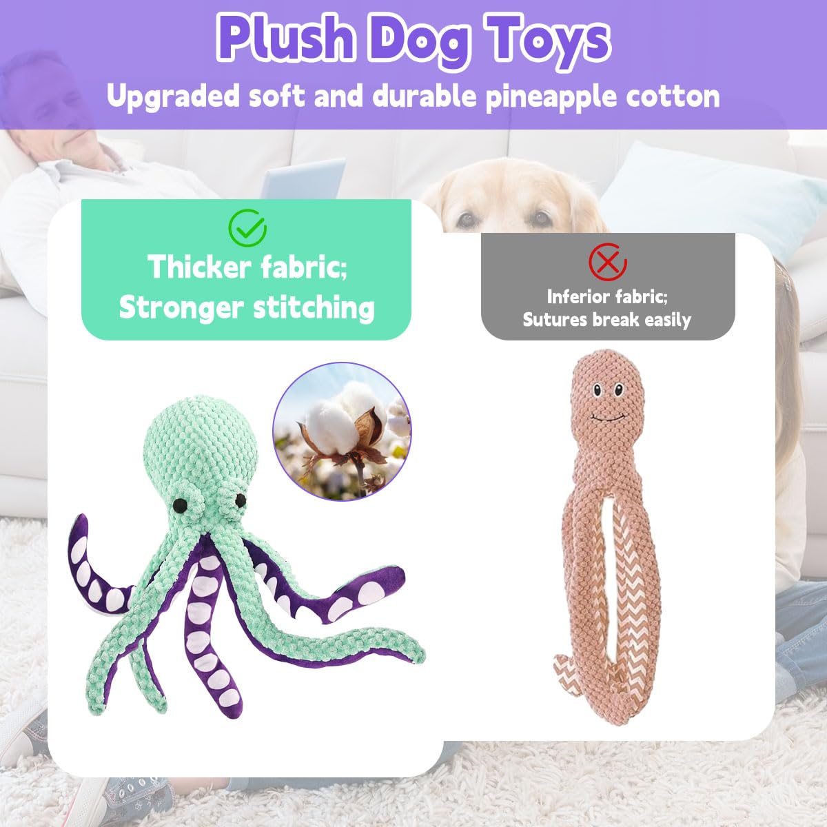 Qpets Interactive Dog Toy for Fetch and Playtime featuring Squeaky Plush Octopus | Soft Comfort for Dogs