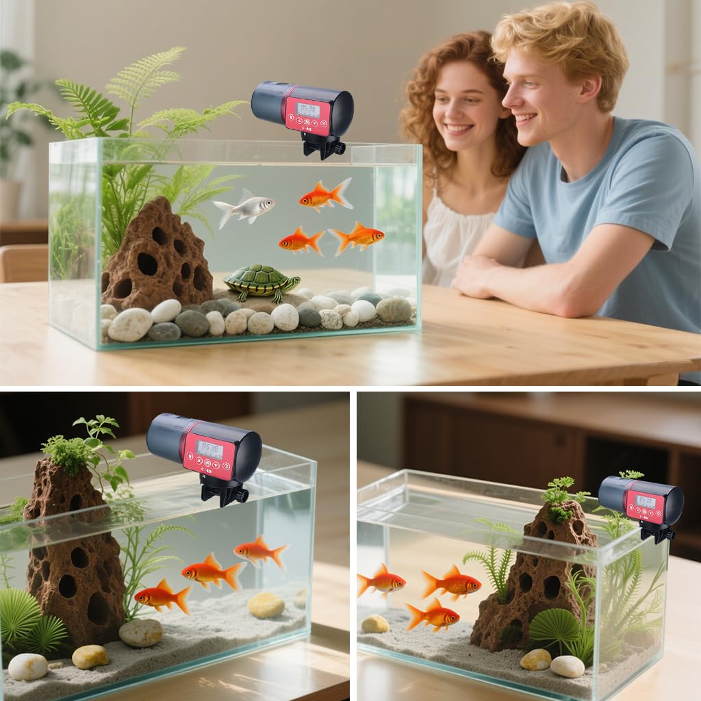 Qpets Automatic Fish Feeder for Aquariums with 200ml Capacity and Adjustable Outlet | Digital LCD Timer for Scheduled Feeding