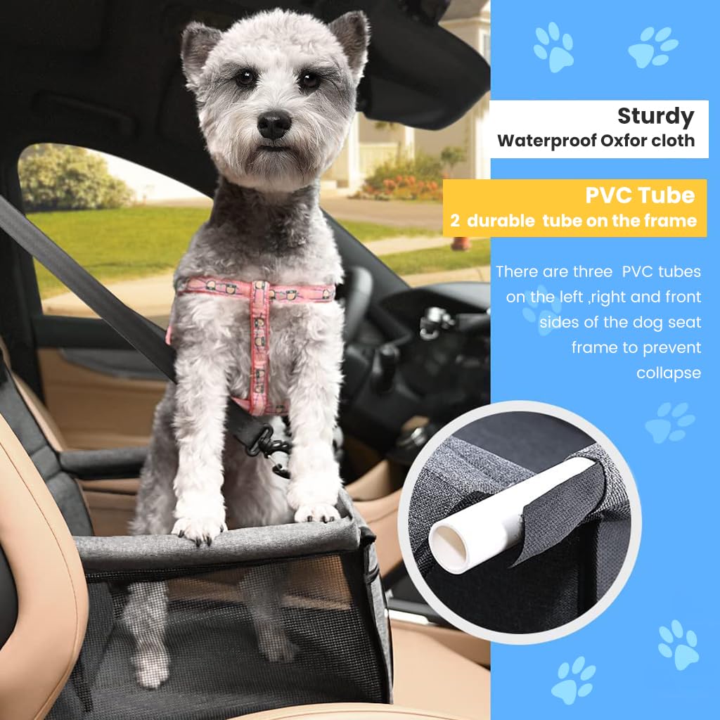 Qpets Dog Car Seat for Travel with Harness Straps and Waterproof Pad 15.75×13.38×9.8 in | Fits Small Pets
