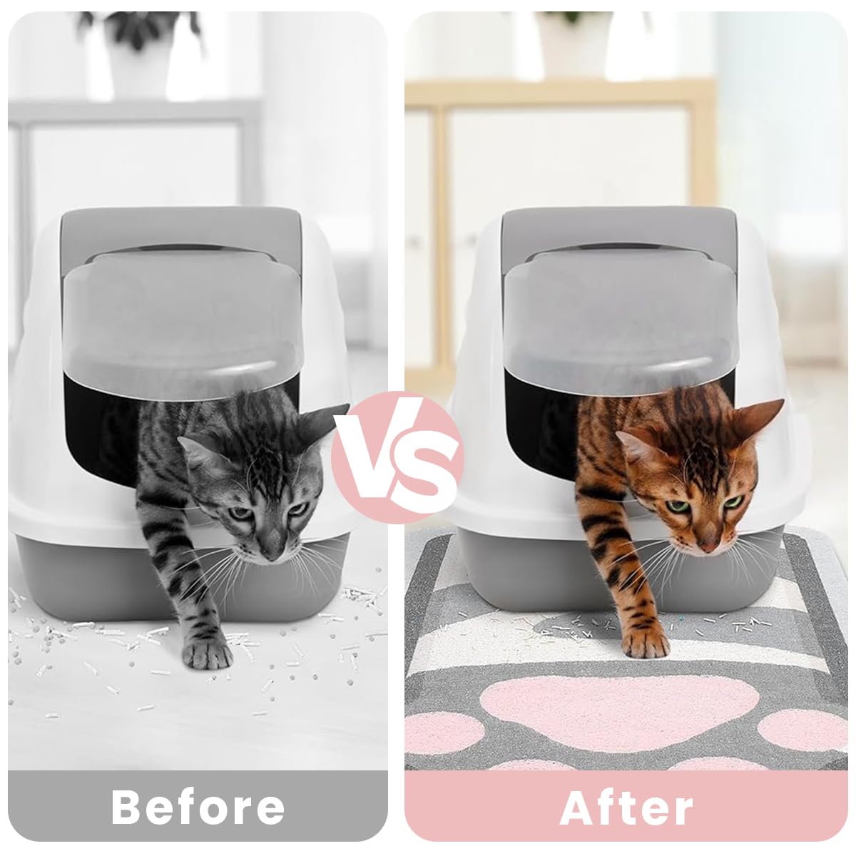 Qpets Cat Litter Box Mat 50x80cm for Trapping Litter with Waterproof Non Slip PVC Surface | Pink Cartoon Cat Claw Design