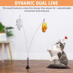 Qpets Cat Feather Toy for Interactive Play with Dual Wire Wand and Stable Suction Cup Base 3 PCS