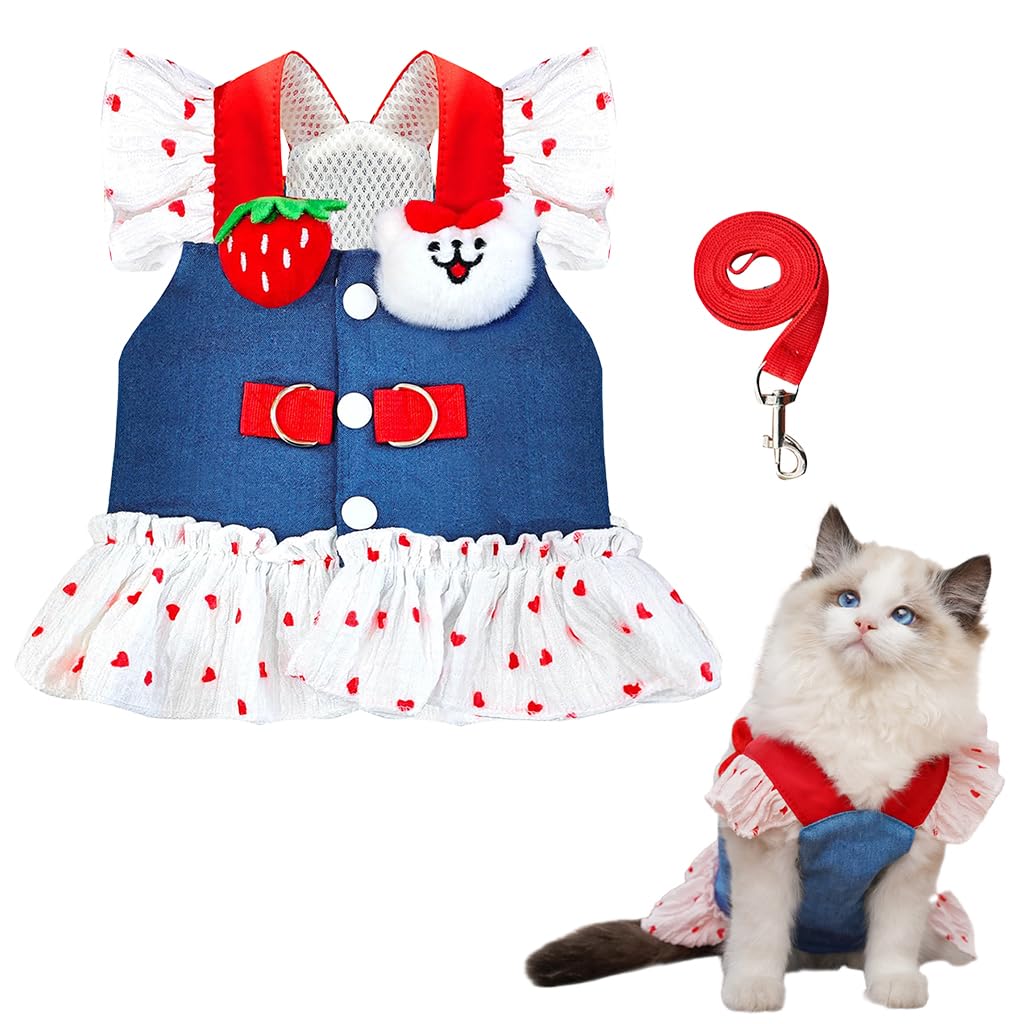 Qpets Dog Dress for Small Breeds featuring Ruffle Hem Skirt and Double D-Ring Leash | 45cm Chest