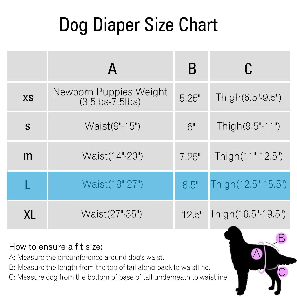 Diaper for Dogs Female, 2 Pack Pet Use Soft Reusable Female Dog Diapers, 160ml Water Absorbption Comfort Reusable Doggy Diapers for Female Dogs & Puppy(L, Recommended Waist 19''-27'')