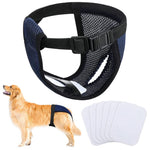 Qpets Reusable Female Dog Diapers for Heat or Incontinence with 16 Pads and Blue Breathable Fabric | Fits 16 to 21 in Waist