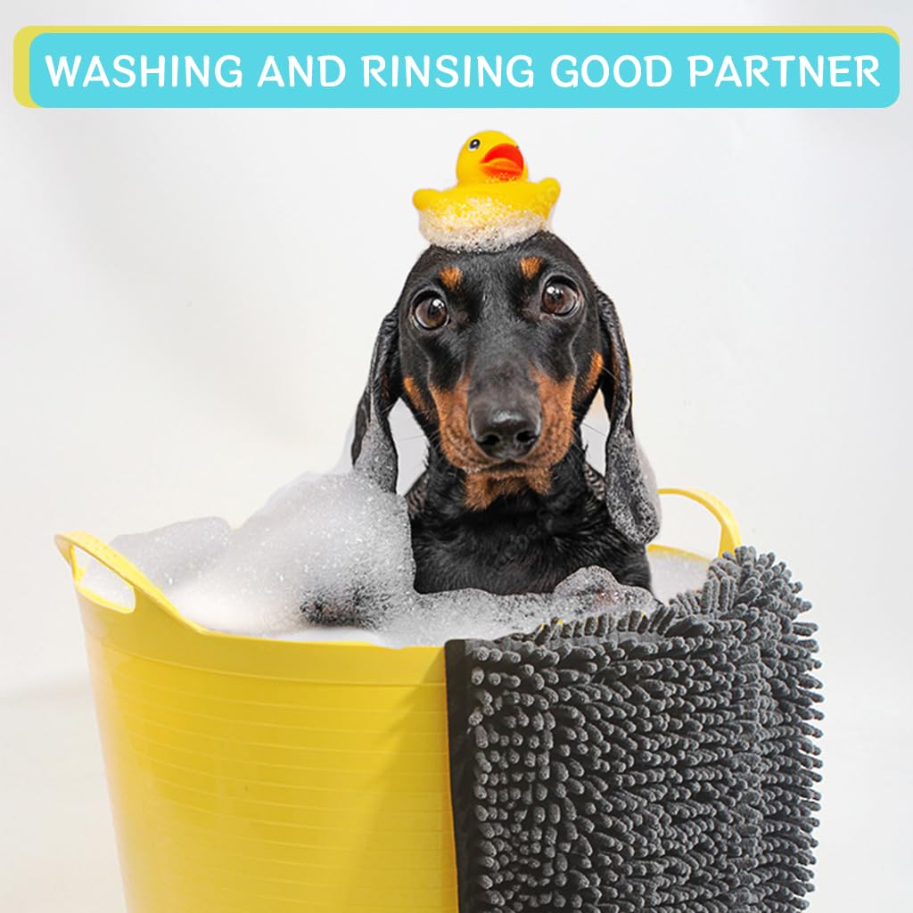 Qpets Dog Bath Towel for Quick Drying Pets with Pockets featuring Microfiber Chenille 80×35cm