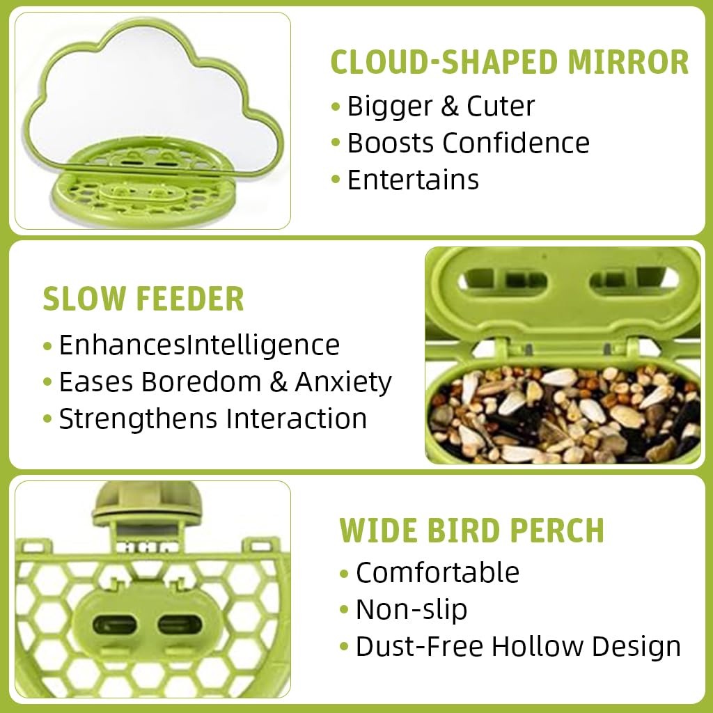 Qpets Parrot Mirror Toy for Cage with Food Box 18.5x9x14cm featuring Clip-on Design | Cloud Shape Interactive Play for Parakeet and Cockatiel