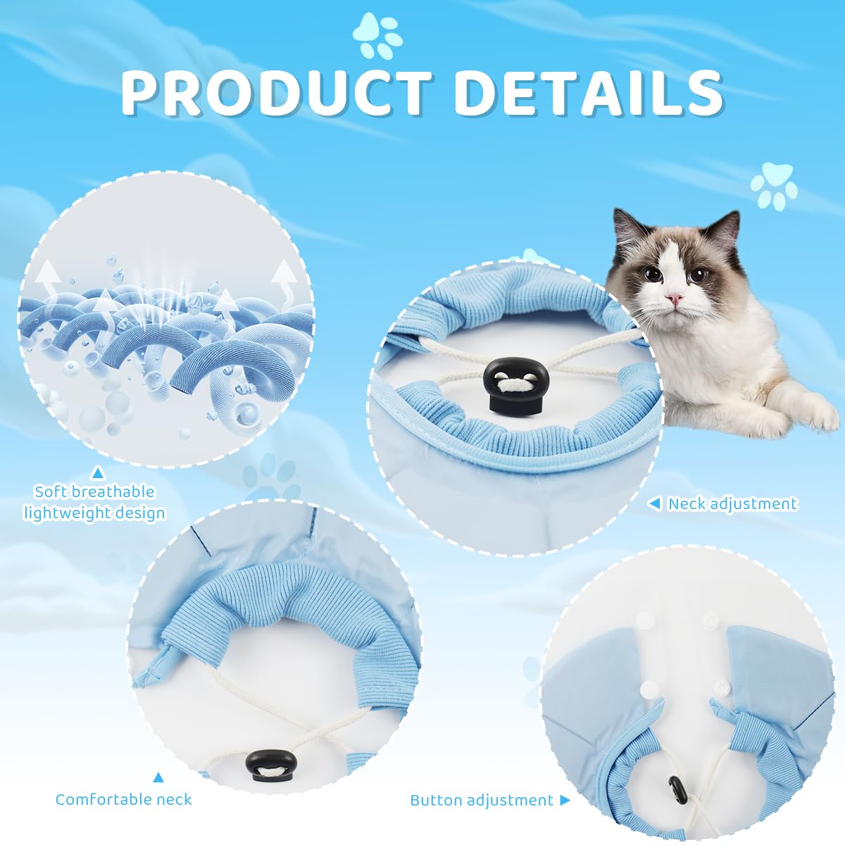 Qpets Cat Recovery Cone for Post Surgery Healing with Soft Pillow and PVC Material | Adjustable 12–25 cm for Small Pets