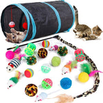 Qpets Cat Toys Set for Indoor Cats with 21 Pcs and Foldable Tunnel 50 cm x 25 cm | Interactive Play