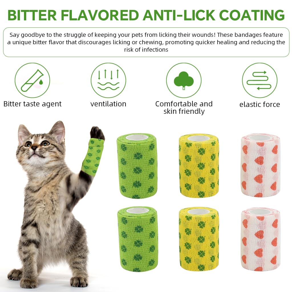 Qpets Dog Bandages for Wound Care with Self-Adhesive Wrap 4.5 m Roll 2 Pack | Waterproof Breathable Non‑Woven for Cats and Dogs