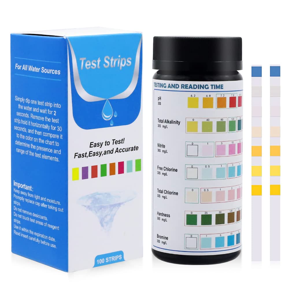 50pcs Water PH Testing Strips,7 in 1 Water Qulity Test Strips Aquarium Test Strips Freshwater Saltwater Aquarium Water Test Kit for PH Nitrite Nitrate Chlorine Carbonate Hardness