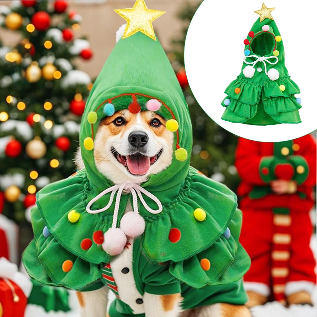 Qpets Cat Christmas Costume Set with Red Santa Hat and Scarf for Cats and Dogs | Adjustable Holiday Outfit