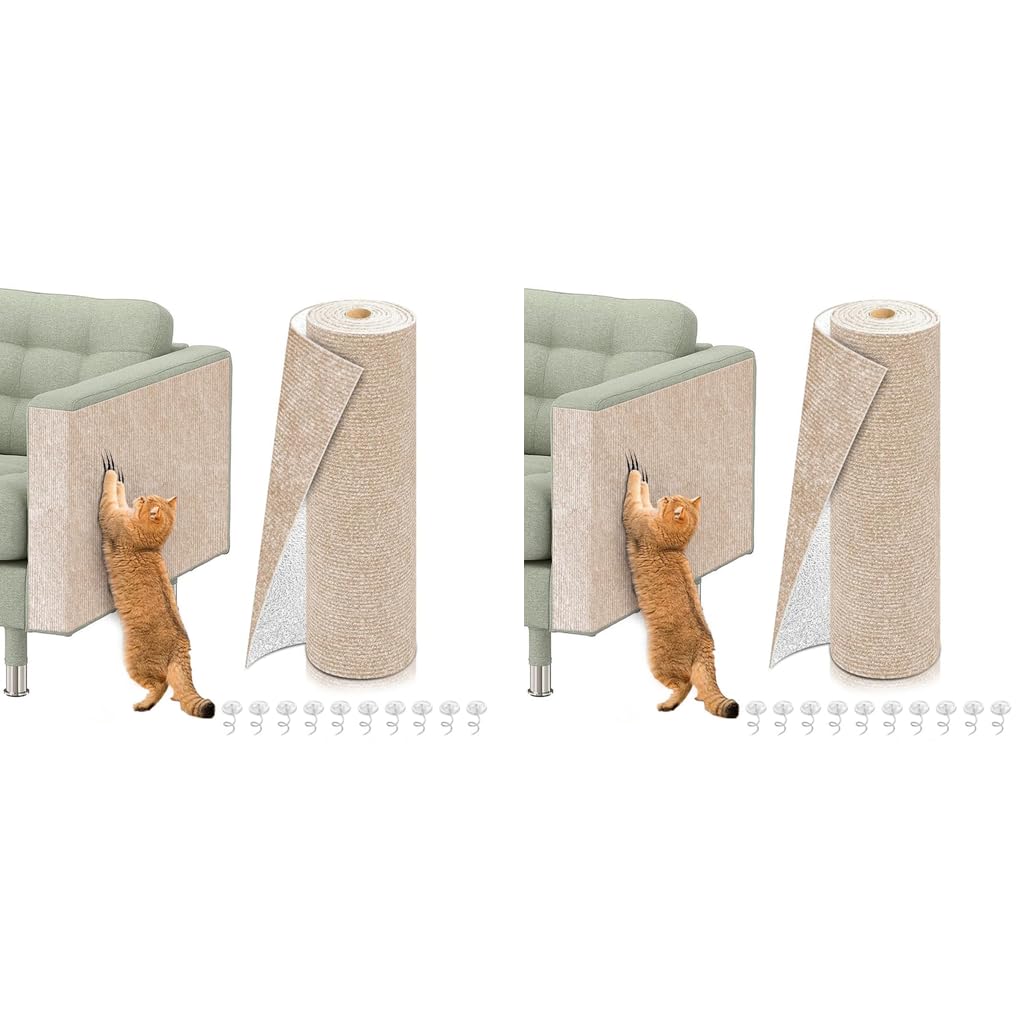 Qpets Cat Scratch Pad for Wall and Floor Protection with Cuttable Adhesive Mat 40x100cm 2PCS
