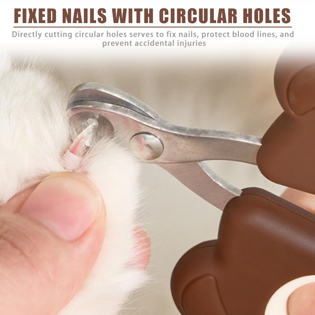 Qpets® Cat Nail Cutter for Persian Cats - Cute Bear Handle Design, Stainless Steel Trimmer with Crescent Blade & 2mm Hole, Brown Portable Nail Clipper for Small Pets Grooming (2Pcs)