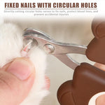 Qpets® Cat Nail Cutter for Persian Cats - Cute Bear Handle Design, Stainless Steel Trimmer with Crescent Blade & 2mm Hole, Brown Portable Nail Clipper for Small Pets Grooming (2Pcs)