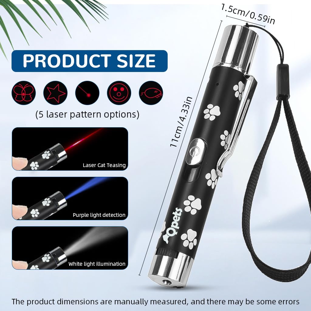 Qpets Cat Toy Laser Pointer with 5 Patterns and Integrated USB Rechargeable Pen for Cats and Dogs