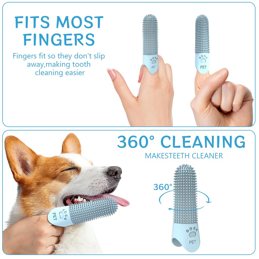 Qpets Dog Finger Toothbrush for Effective Plaque Removal featuring 360° Silicone Bristles