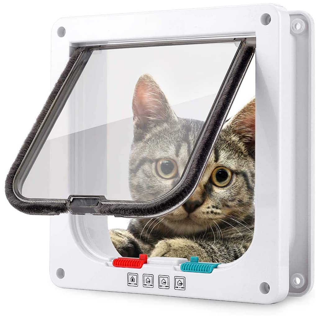 Qpets Large Cat Door for Small Pets with 4 Way Locking System 28×25×5.5cm ABS Frame | Easy Install