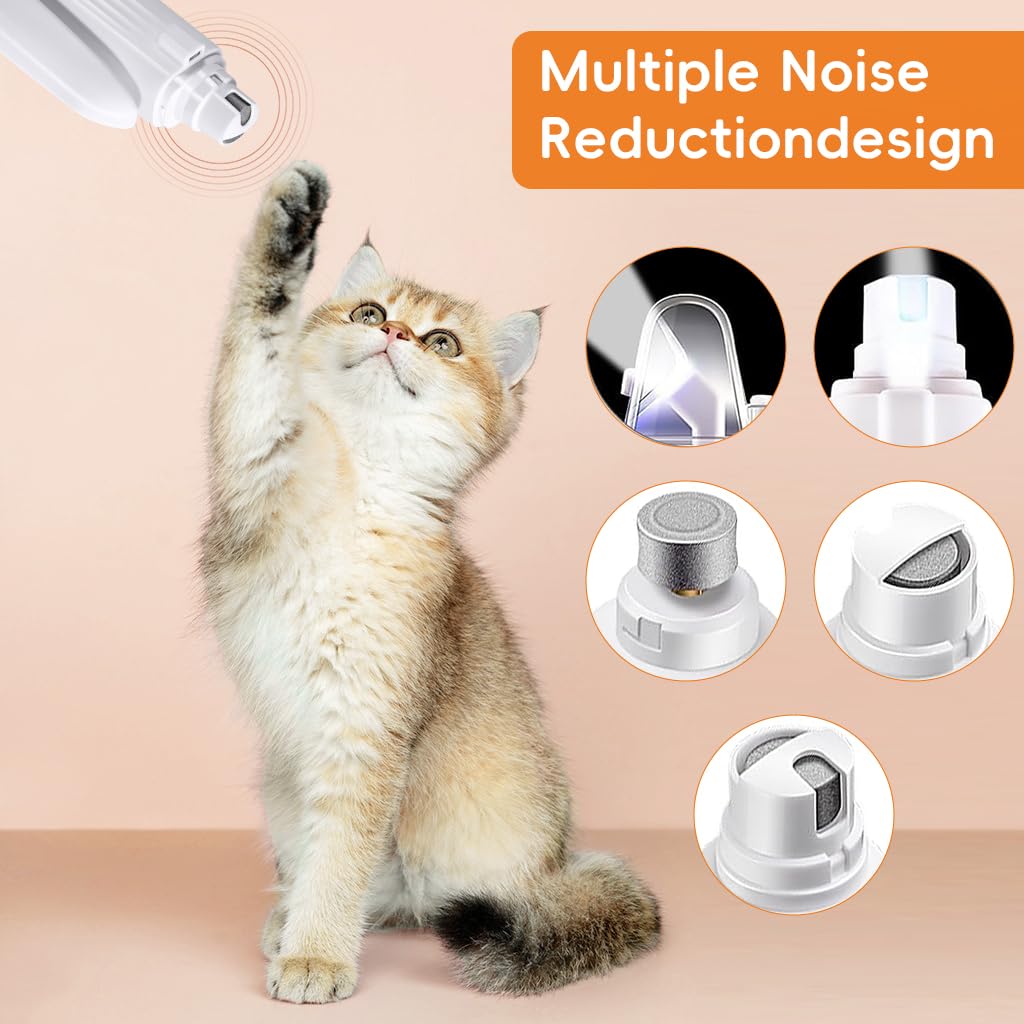 Qpets Electric Pet Nail Grinder with Dual LED Lights & Quiet ≤35dB Motor | USB Rechargeable Clipper for Dogs and Cats