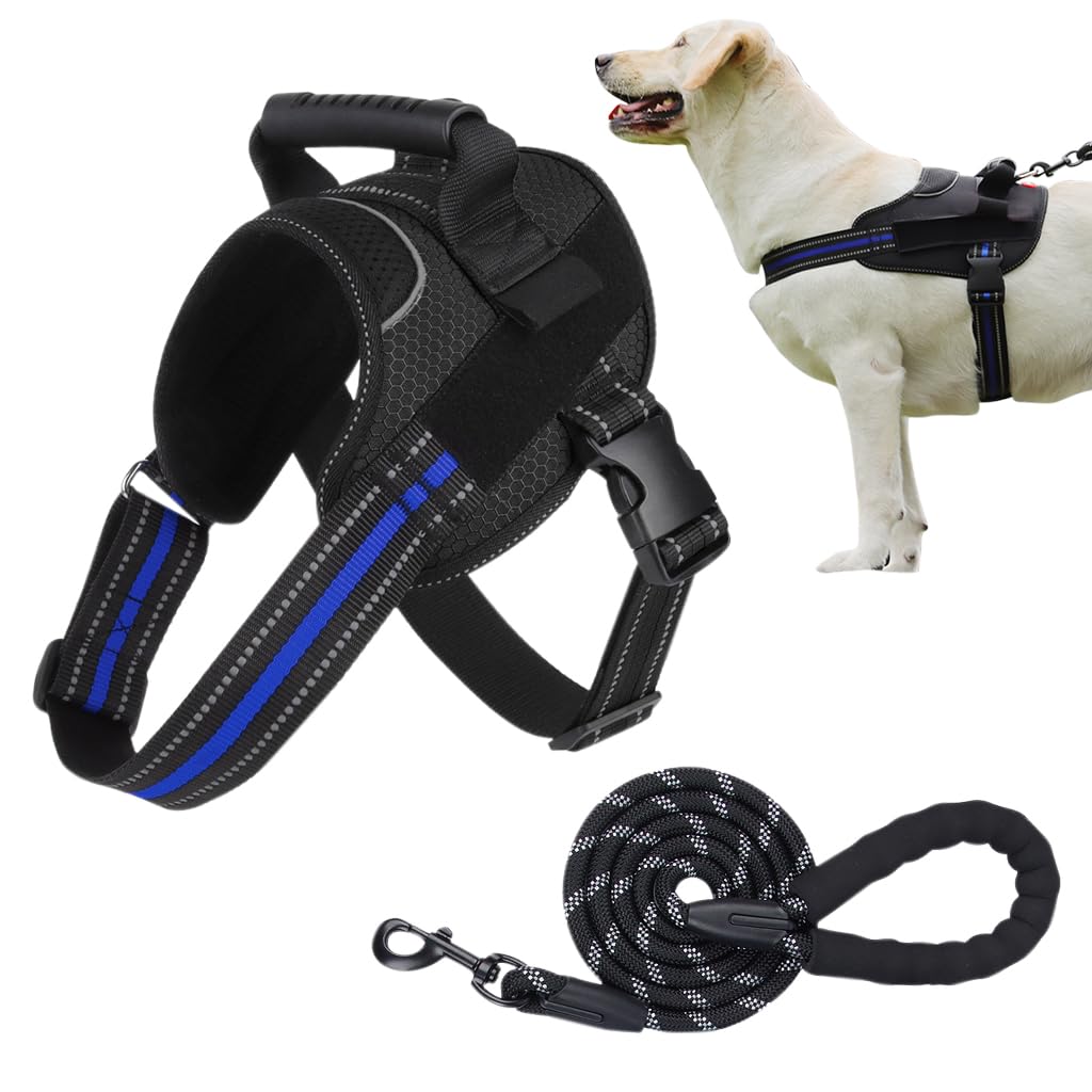 Dog Vest Dog Harness for Large Dog with 1.5m Dog Leash Dog Harness with Pulls Handle for Guide Dog, Large Dog, Adjustable Dog Vest Harness with Quick Release Buckle (Suitable 18-33kg)