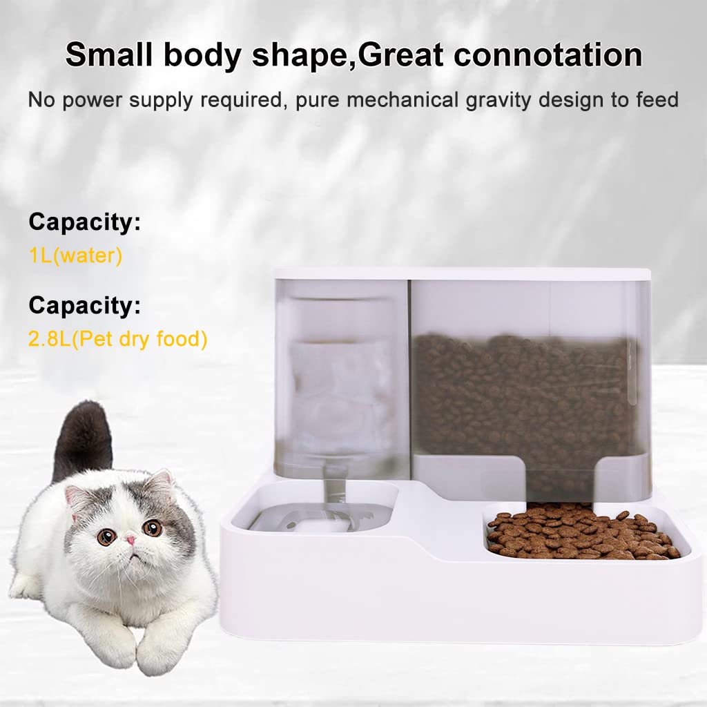 2 in 1 Automatic Food Feeder and Water Dispenser Gravity Design Auto Feeding 3L Cat Food Dispenser Food Feeder and Auto Dog Water Dispenser 1 L for Small Medium Big Dog Pets Puppy Kittens