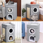 Qpets Cat House for Indoor Cats with 3-Layer Vertical Design and Scratch Board | 39x39x64 cm Cozy Cotton Bed