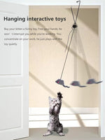 Qpets® Cat Teaser Toys Feather Hanging for Indoor Cats Interactive Elastic Rope Persian Soft Plush Mice Pendant 2PCS