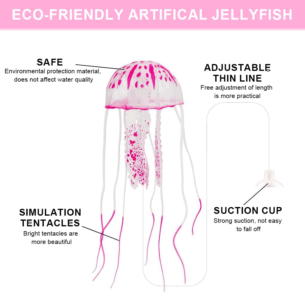 Qpets Realistic Silicone Jellyfish Aquarium Decorations for Fish Tanks featuring Floating Fluorescent Effect | Safe for Freshwater and Saltwater