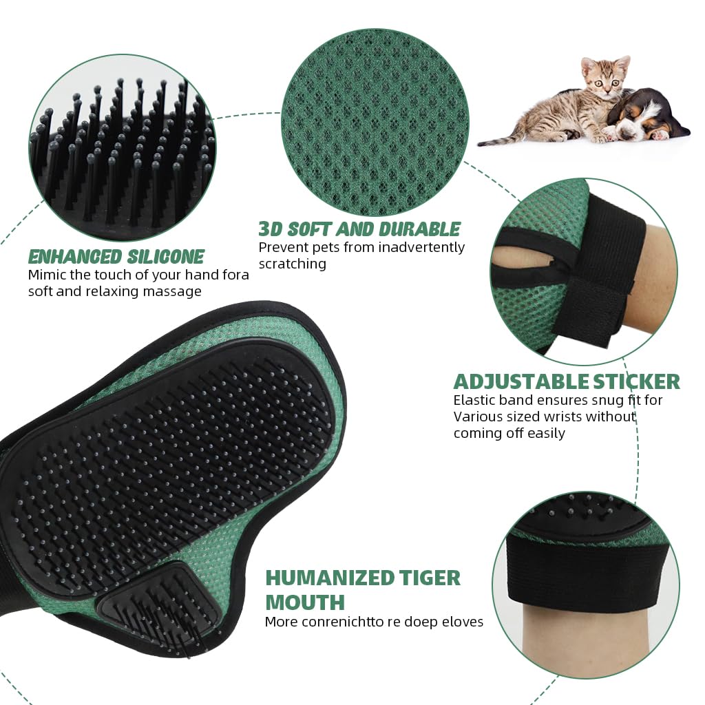 Qpets Pet Grooming Glove for Dogs & Cats with Soft Rubber Bristles and Breathable Mesh | Easy Hair Removal and Massage