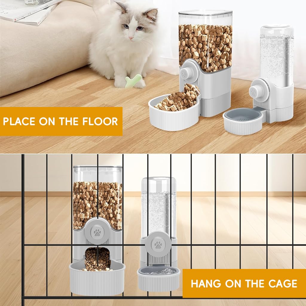 Qpets Auto Cat Feeder with 1200ml Food & 520ml Water Bowls featuring Gravity Feed System | Cage Mounted for Small Pets