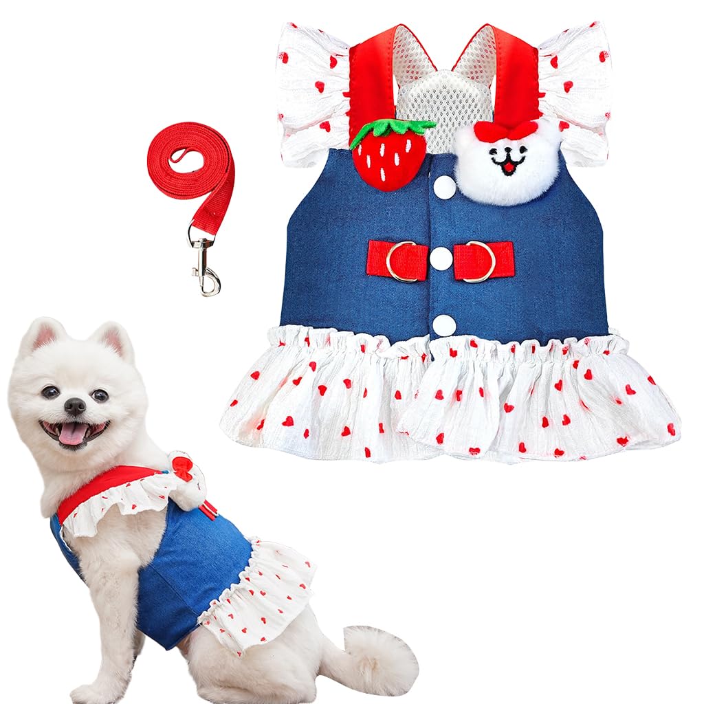 Qpets Dog Dress for Small Breeds with Dual D‑Rings and Ruffle Hem Skirt | Chest 50cm