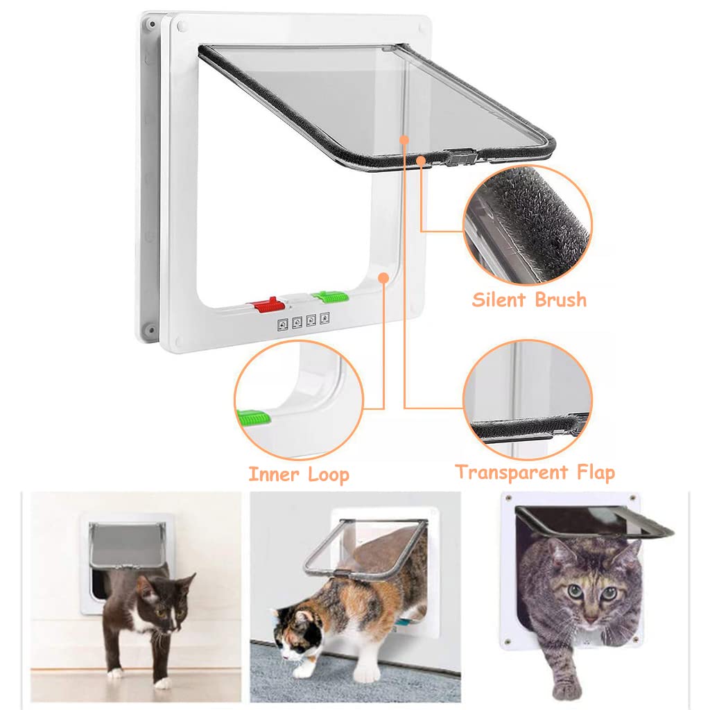 Qpets Cat Door for Small Pets with 4 Way Locking Design 28 x 25 x 5.5CM | 3 PCS Set