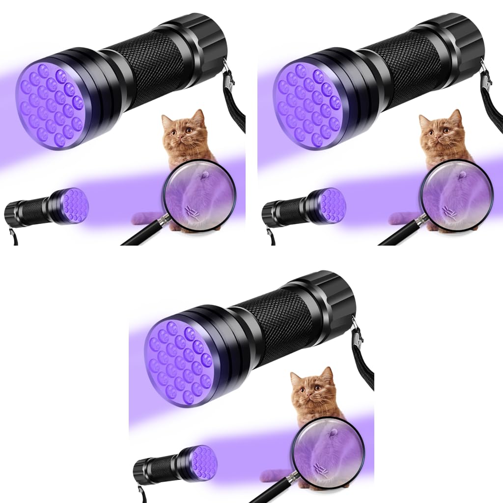 Qpets UV Light Torch for Pet Stain Detection with 21 LEDs 395nm Flashlight | 3PCS