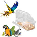 Qpets Bird Food Dispenser for Cages with Perch Rod and Transparent Design 11.5×5.2×9.2 cm | Food‑Grade Plastic for Small & Medium Birds