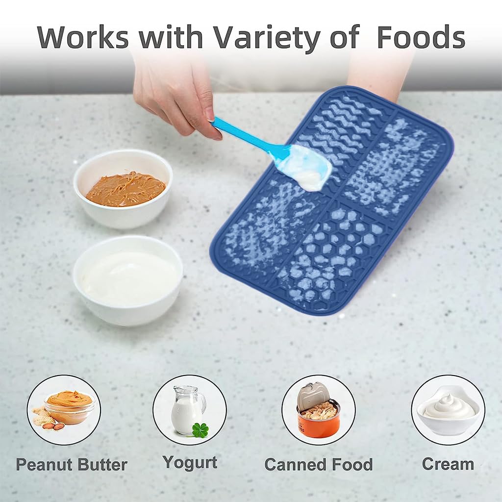 Qpets Lick Pad for Dogs and Cats with 4 Pattern Design and 9x5 in Size | Food Grade Silicone Slow Feeding Mat