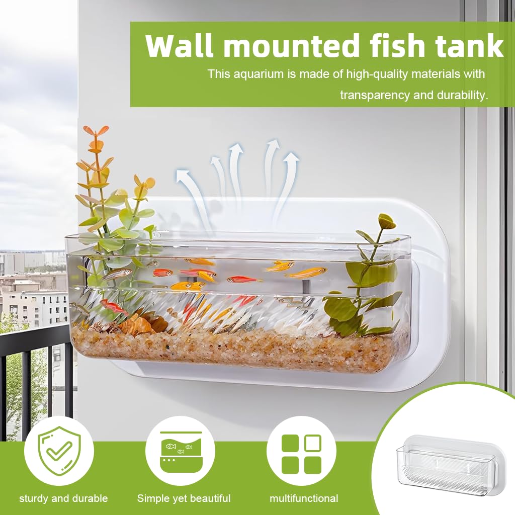 Qpets Wall Mounted Hydroponic Planter for Indoor Decor with No Drill Detachable Design 25x14.5x9cm Clear Acrylic | Home Wall Aquarium Display