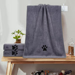 Qpets Dog Bath Towel for Cats and Dogs featuring Cute Paw Print | Ultra Absorbent Microfiber 50x100 cm
