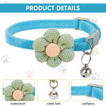 Qpets Cat Collar with Bell featuring Quick Release Buckle and Adjustable 19–32cm Fit | Soft Blue Plush with Crochet Flower