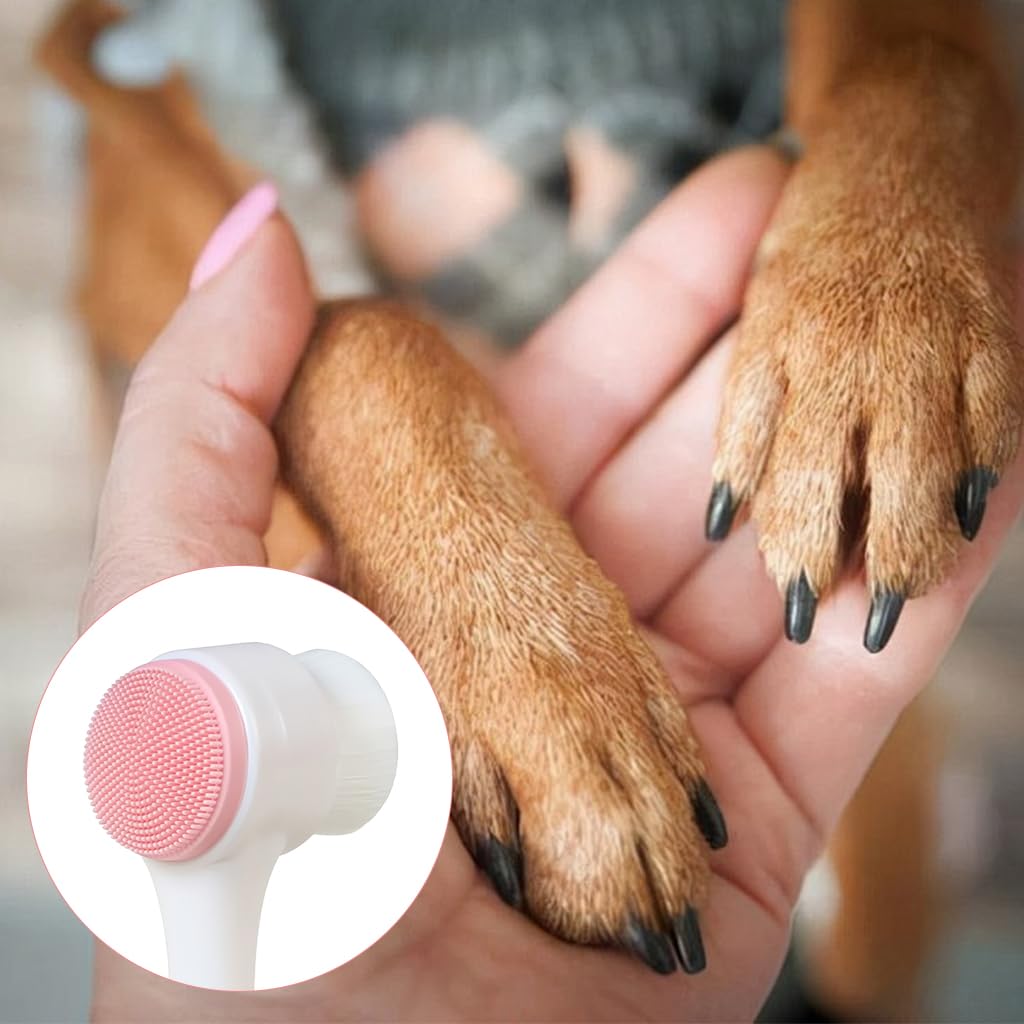 Qpets Dog Paws Cleaning Brush for Daily Paw Care with Dual Sided Bristles and Silicone Scrubber