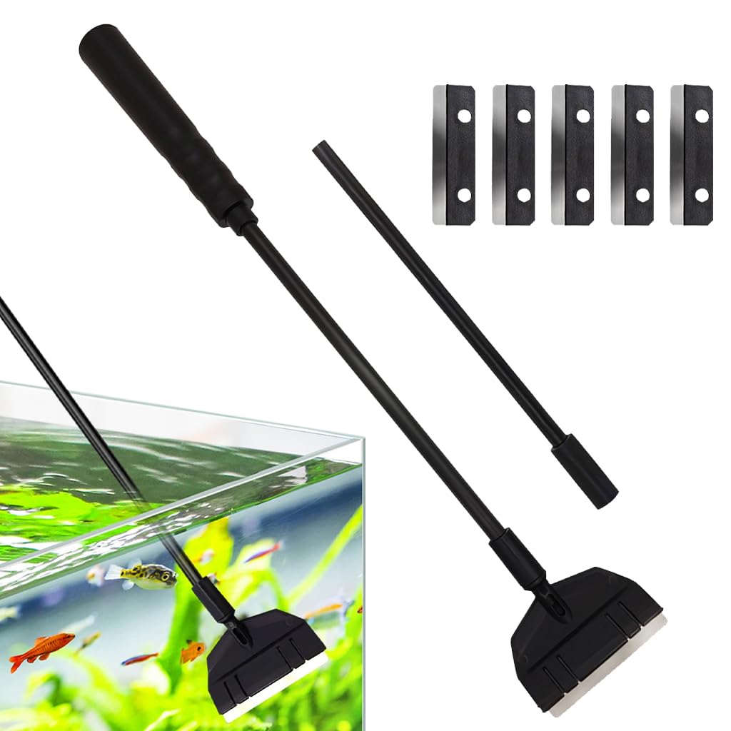 Aquarium Algae Scraper Set, Aquarium Accessories with 1 PCS Algae Removing Scraper and 5 Replace Scraper Blades, Glass Scraper, Detachable to Adjust Length Fish Tank Cleaner, 22 Inch