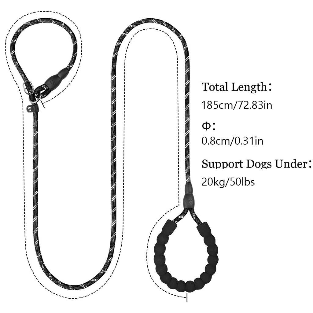 Qpets Dog Leash for Walking and Training featuring Double Lock Buckle 5.58 ft Nylon Rope | Reflective and Padded Handle