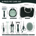 Qpets® 8 in 1 Pet Grooming Kit with Hand Bag Cats Dogs Hair Grooming Tools with Dematting Tool, Nail Clipper & File, Pet Slicker Brush, Bathing Brush, Pet Double Side Teeth Brush, Folding Food Bowl