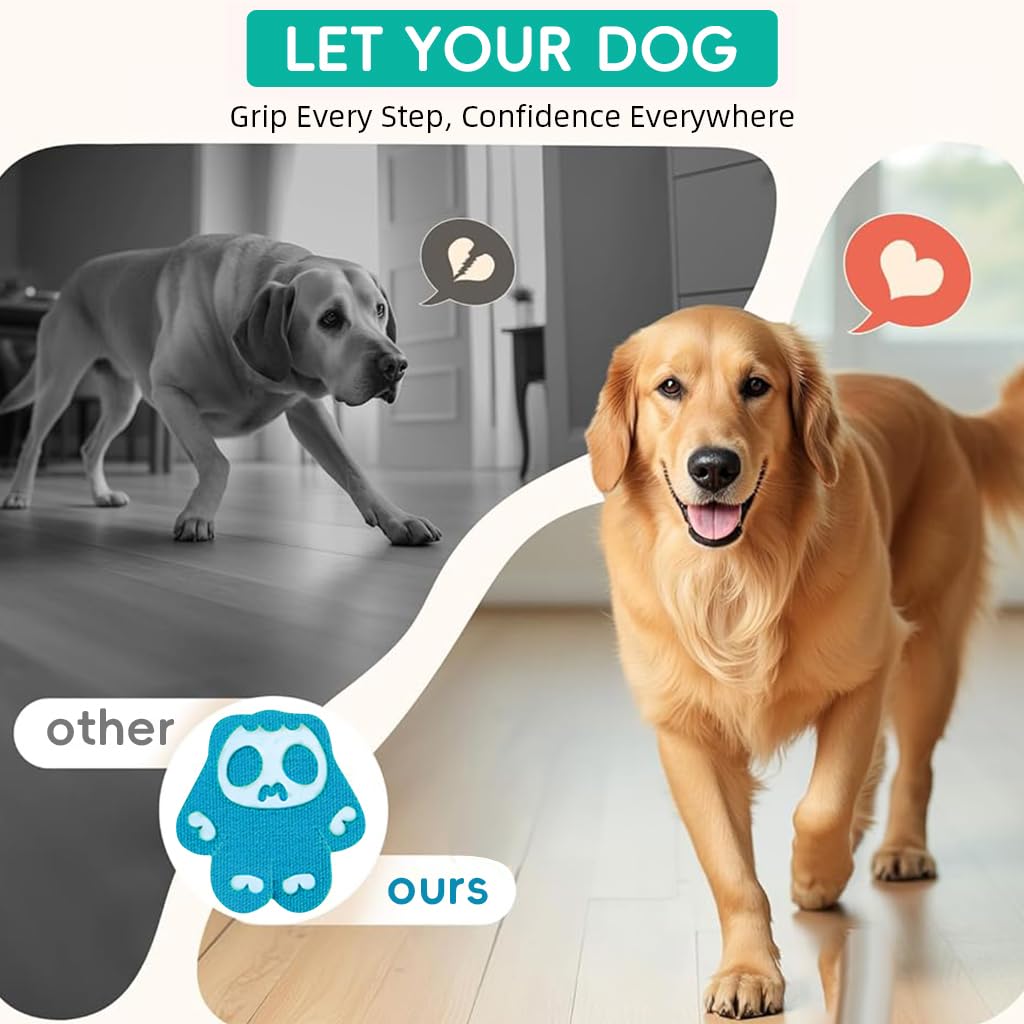 Qpets Dog Paw Protector Pads for Walking with 8Pack 50x46mm Size and Silicone Nubs | Water Resistant Self Adhesive Pads for Senior Dogs