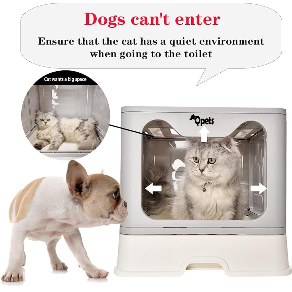 Qpets Cat Litter Box for Large Cats with Pull Out Drawer and Odor Door | 51x41x38cm Grey